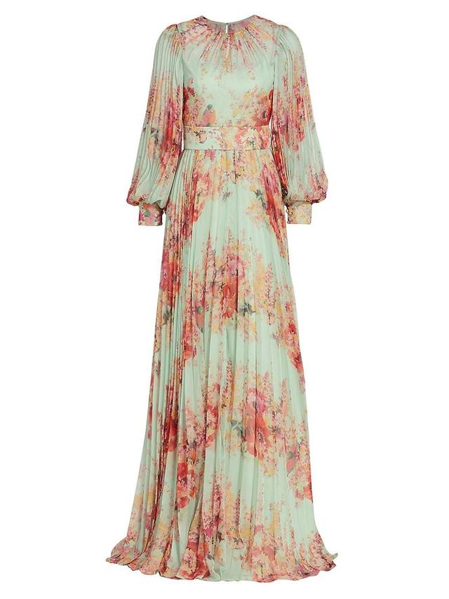 Womens Floral-Printed Pleated Gown Product Image