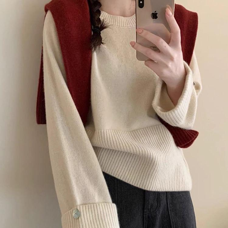 Bell Sleeve Plain Loose-Fit Sweater Product Image