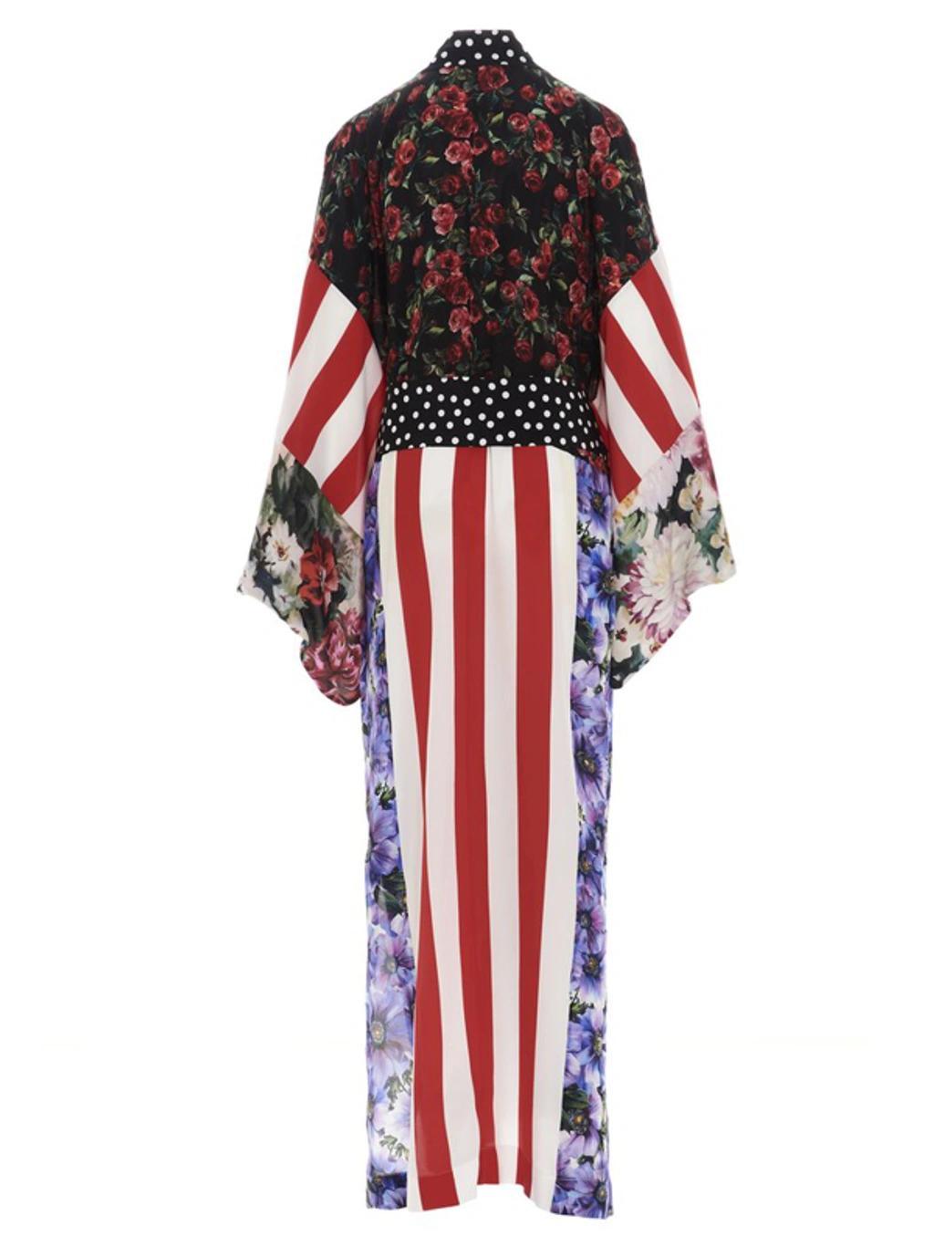 DOLCE & GABBANA Patchwork Floral-print Silk-crepe Robe In Black Product Image