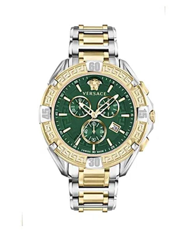 VERSACE Men's Swiss Chronograph V-greca Two-tone Stainless Steel Bracelet Watch 46mm In Two Tone Product Image