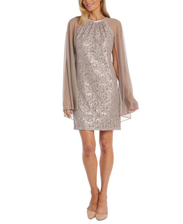 Womens R&M Richards Sequin Lace Cape Dress Silver Product Image