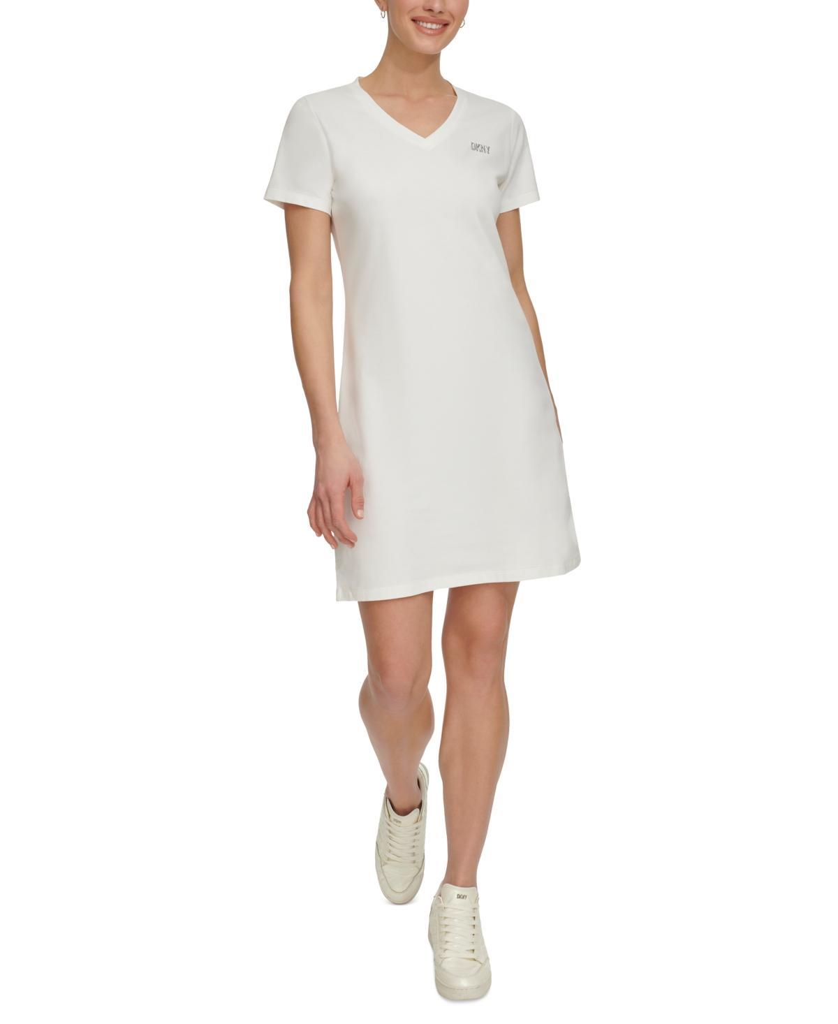 Dkny Sport Womens Metallic-Logo V-Neck Short-Sleeve Dress Product Image