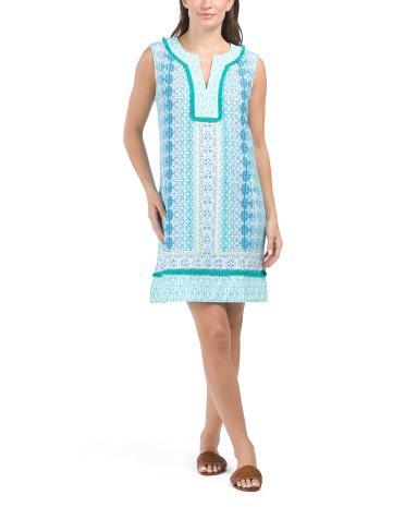 UPF 50 Coastal Cottage Sleeveless Fringe Tunic Mini Dress for Women Product Image