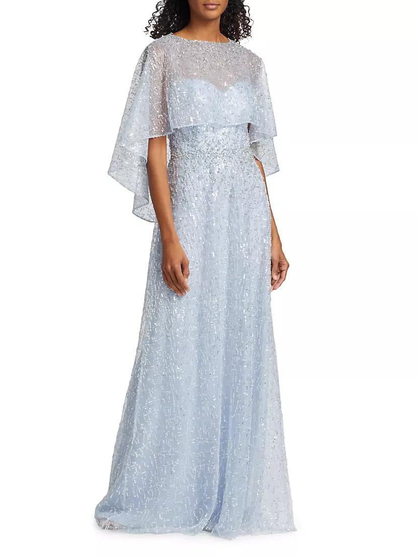 Beaded Tulle & Lace Capelet Gown Product Image