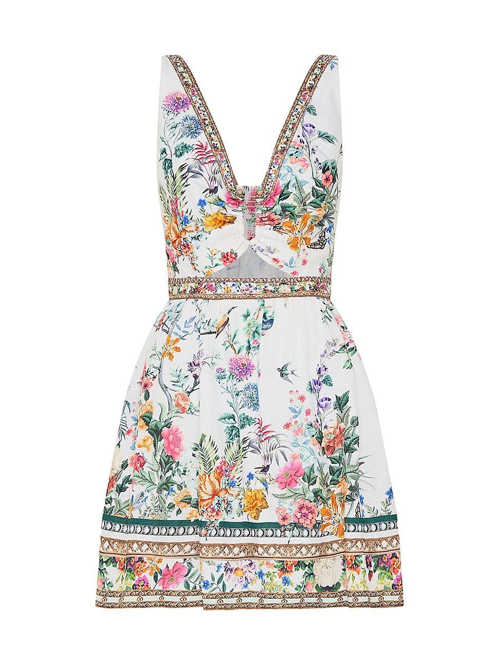 Womens Floral Cut-Out V-Neck Minidress Product Image