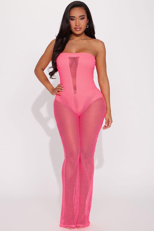 Show Me Better Fishnet Jumpsuit  - Neon Pink Product Image