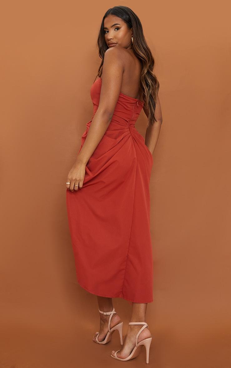 Rust Woven Bandeau V Bar Gathered Hip Midi Dress Product Image