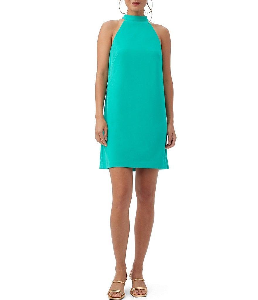 Trina Turk Tapa Crepe Knit Halter Neck Sleeveless Bow Shift Dress Product Image