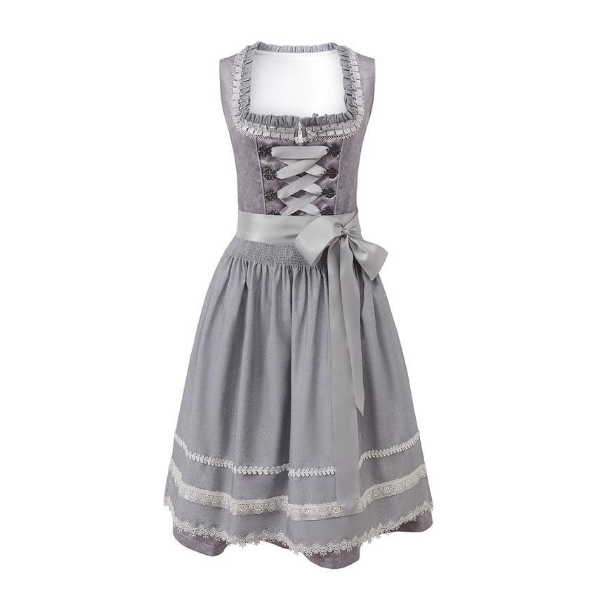 Sleeveless Square Neck Lace Up Midi A-Line Dress Product Image