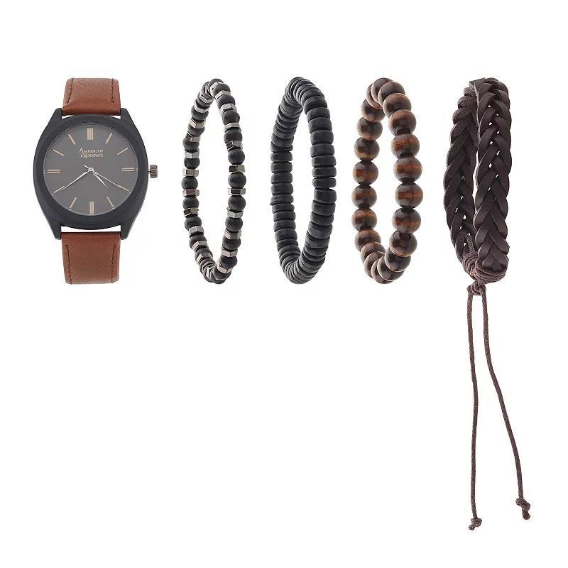 American Exchange Mens Brown Analog Watch & 4-pc Stackable Bracelet Set Product Image