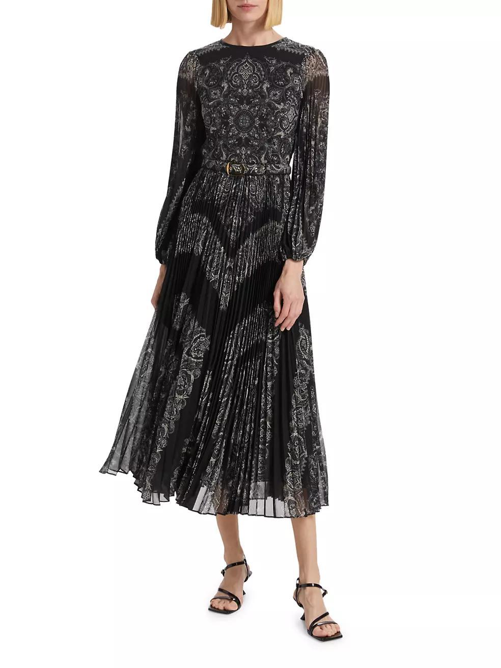 Sunray Paisley Belted Midi-Dress Product Image