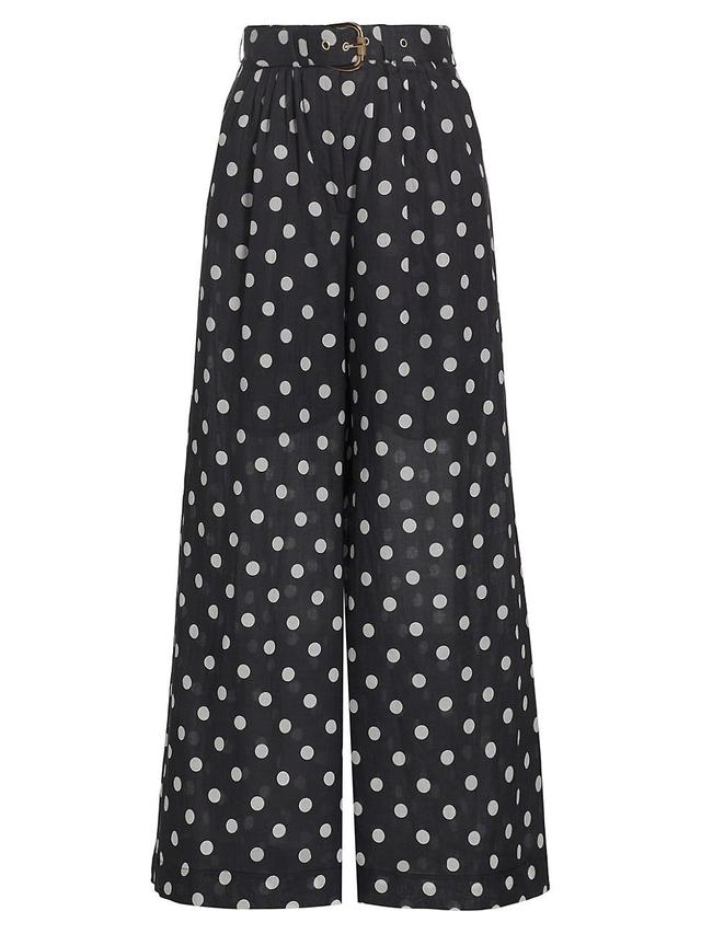 Womens Tuck Belted Polka Dot Wide-Leg Pant Product Image