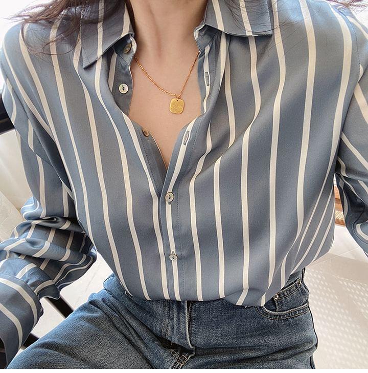 Long-Sleeve Striped Shirt Product Image