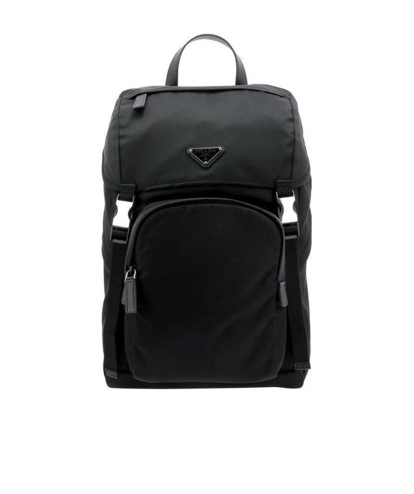 PRADA Womens Black Re-nylon Brand-plaque Recycled-polyamide And saffiano Leather  Backpack Product Image