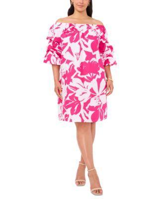 Plus Size Cotton Off-The-Shoulder Shift Dress Product Image