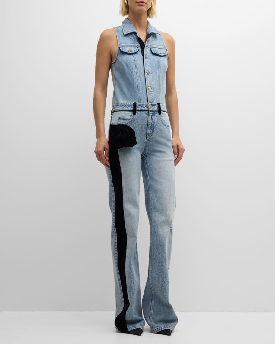 Hiro Velvet-Flower Sleeveless Straight-Leg Jumpsuit Product Image