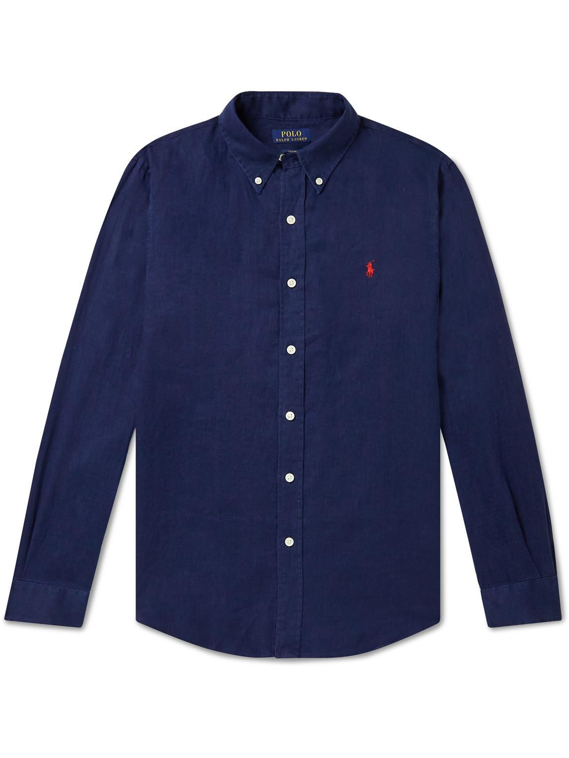 POLO RALPH LAUREN Embroidered Logo Button-down Shirt In Newport Navy Product Image