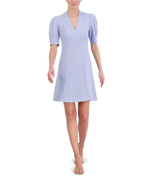 Jessica Howard Scuba Crepe Short Sleeve V-Neck Princess Seam A-Line Dress Product Image