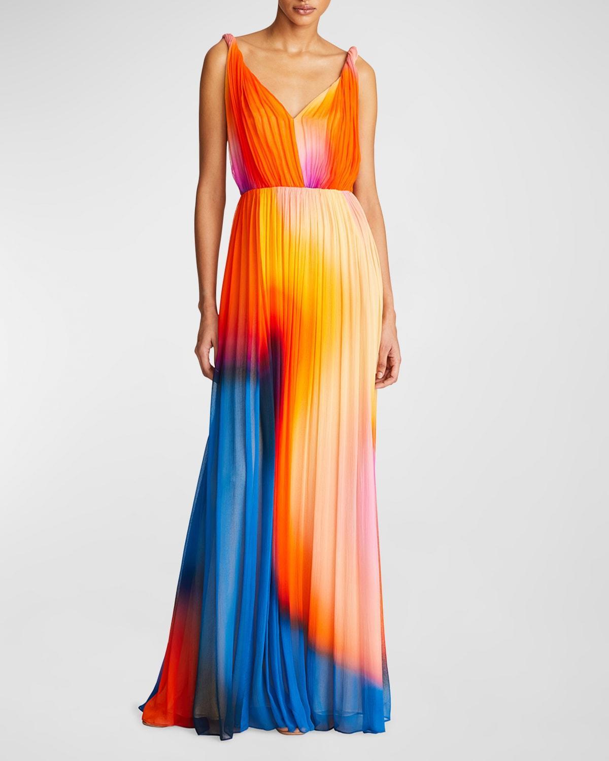 HALSTON Stacia Crinkle Chiffon A-Line Gown Product Image