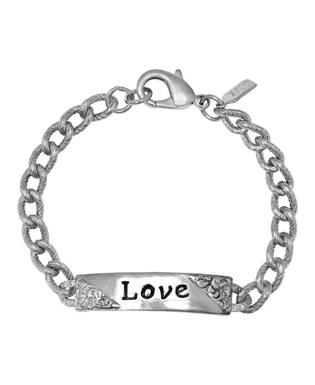 1928 Silver Tone Embossed Love Curb Link Bracelet, Womens, Gray Product Image