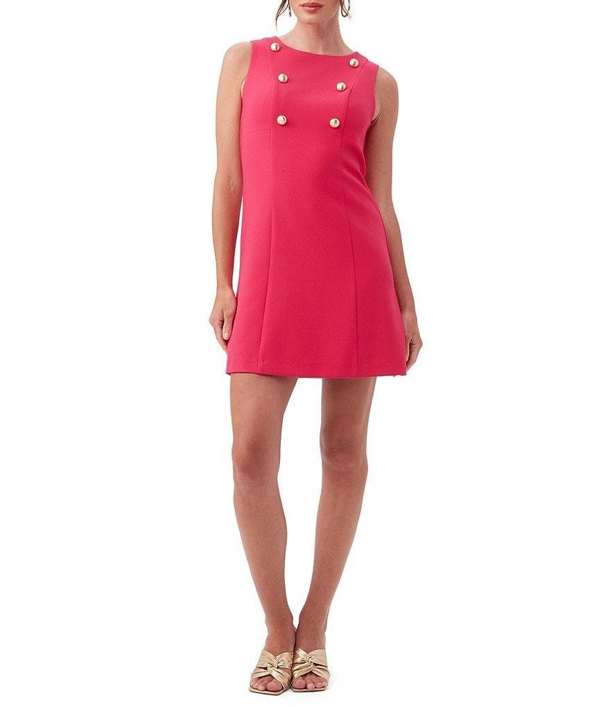 Trina Turk Boat House Round Neck Sleeveless Button Detail Princess Seam A-Line Mini Dress Product Image