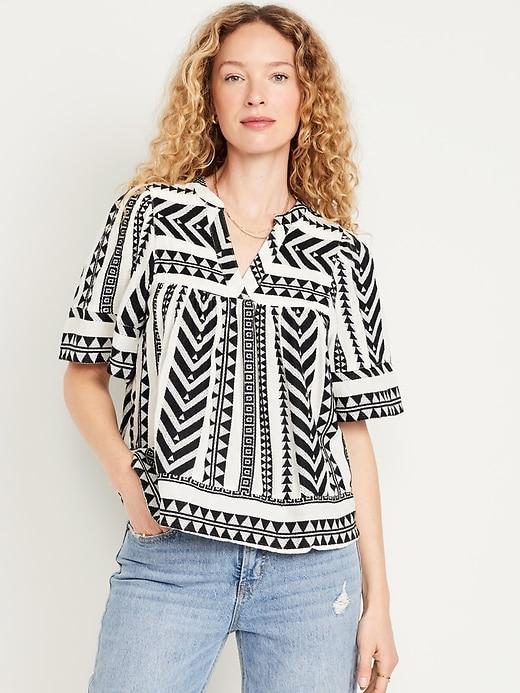 Split-Neck Textured Top Product Image