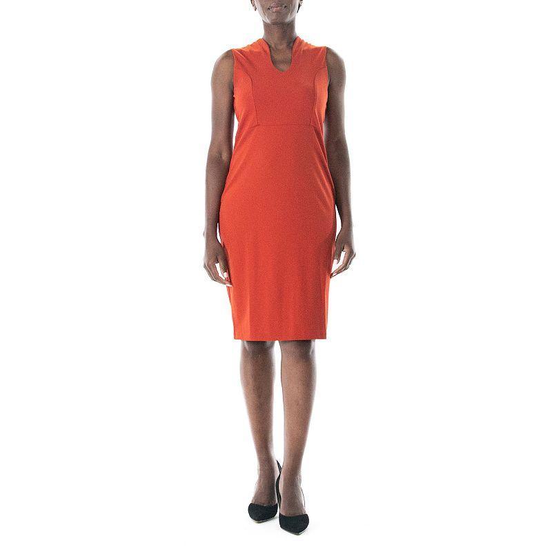 Womens Nina Leonard U-Neck Midi Sheath Dress Orange Product Image