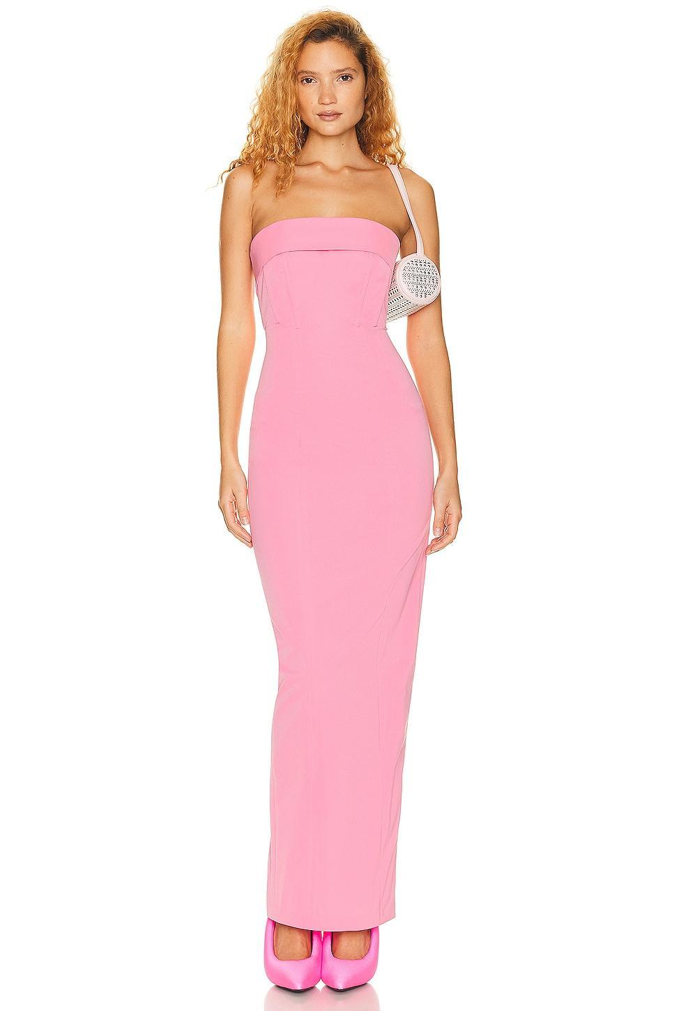 Helsa Tech Gabardine Long Strapless Dress in Pink Product Image