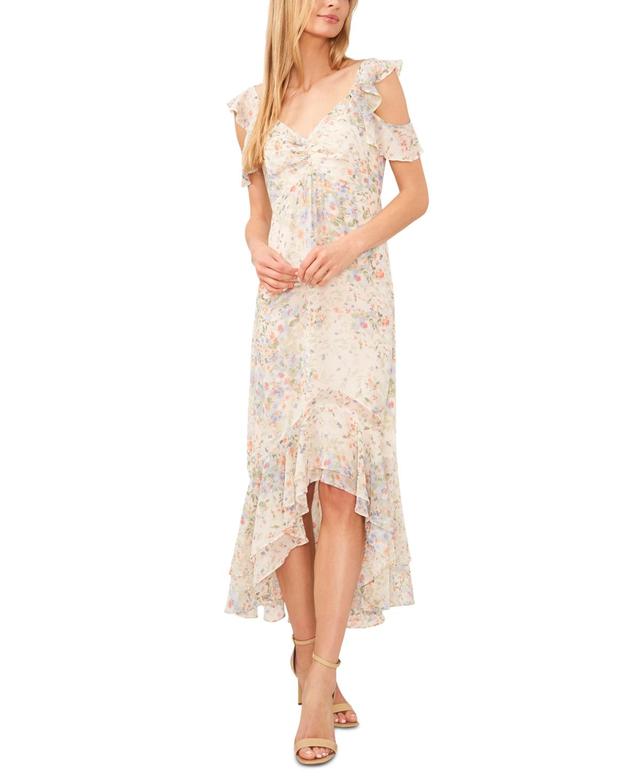 Women's Floral Cold-Shoulder Ruffle-Hem Midi Dress Product Image