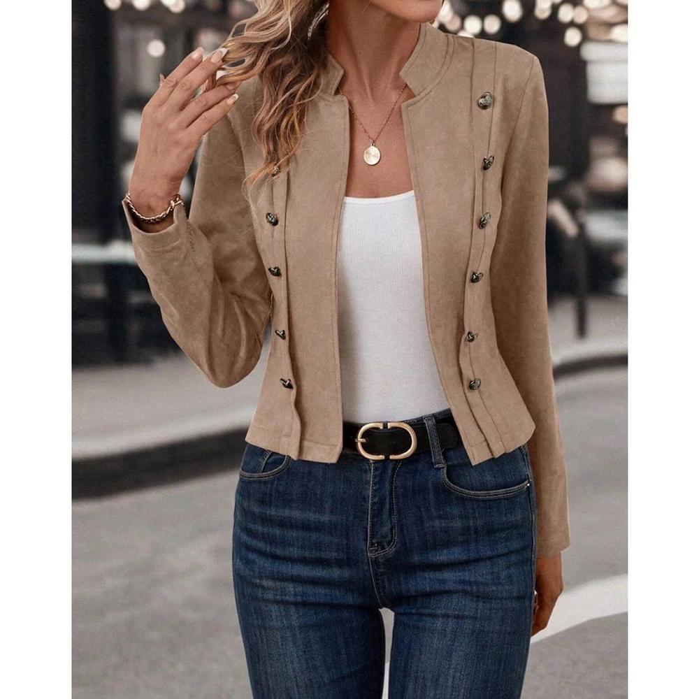 Women's Faux Suede Leather Jacket 2024 Fall Winter Clothes Casual Business Long Sleeve Blazer Jacket Coat Light Khaki S Product Image