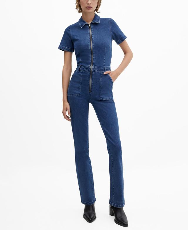 MANGO - Denim jumpsuit with zipper dark blueWomen Product Image