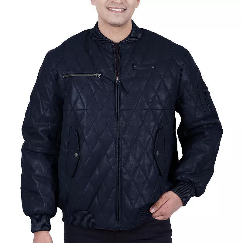 Big & Tall Franchise Club Diamond Leather Bomber Jacket, Mens Blue Product Image