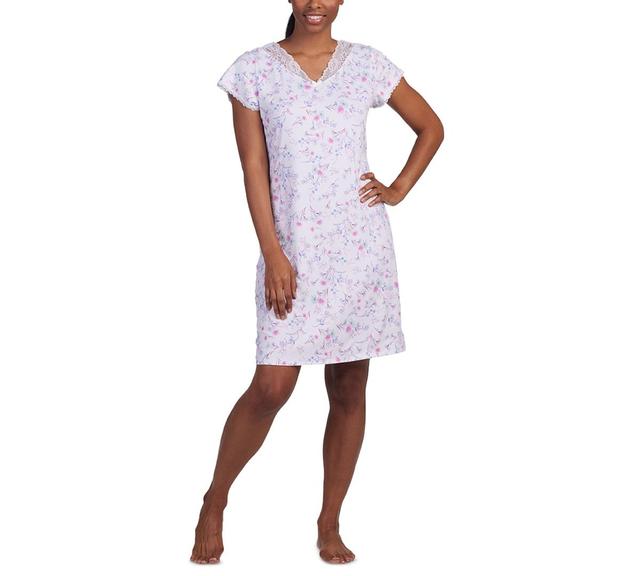 Miss Elaine Womens Printed Lace-Trim Nightgown - Sky Blue Product Image