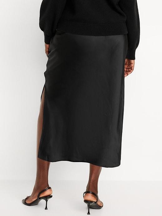 High-Waisted Satin Midi Slip Skirt Product Image