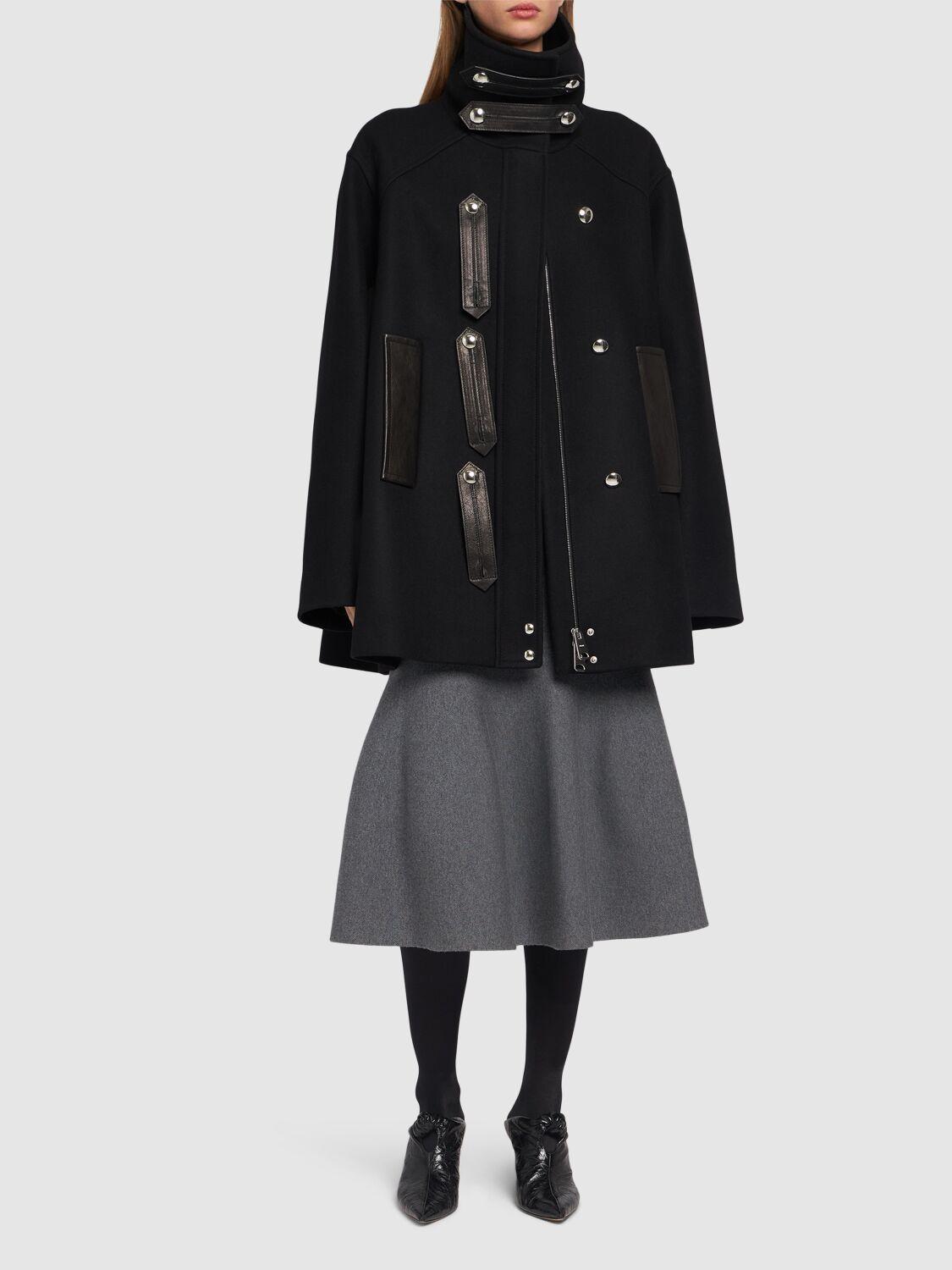 KHAITE Melbo Leather-trimmed Wool Coat In Black Product Image