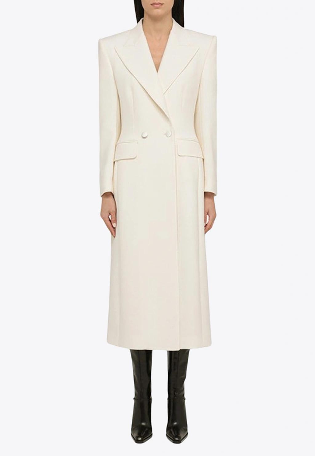 DOLCE & GABBANA Long Double-breasted Wool Cady Coat In Bianco Naturale product image