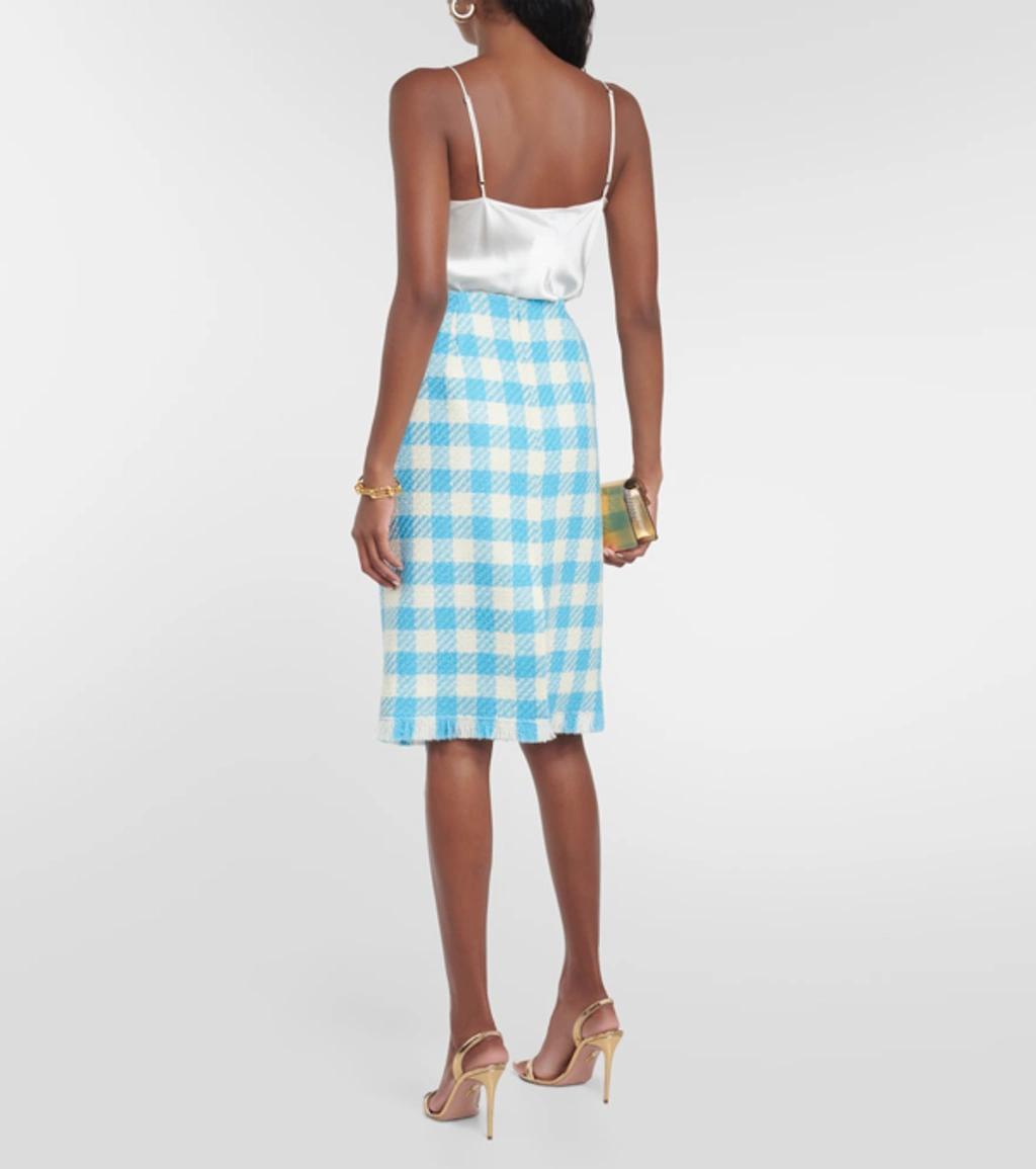 OSCAR DE LA RENTA Checked Wool Midi Skirt In Blue Product Image