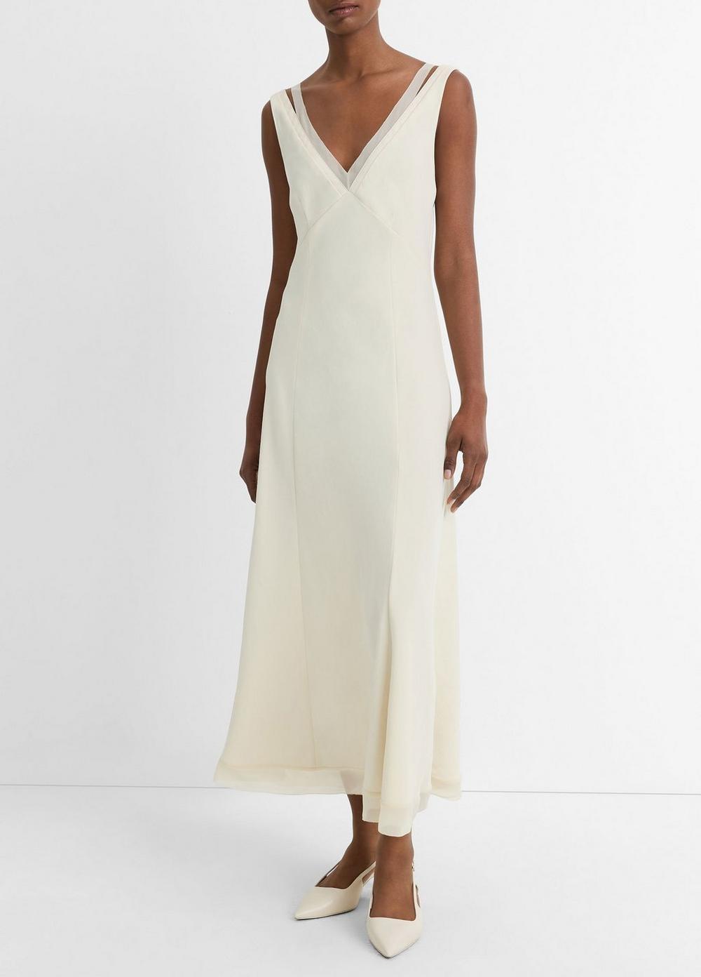 Chiffon and Faux-Leather Layered Slip Dress Product Image