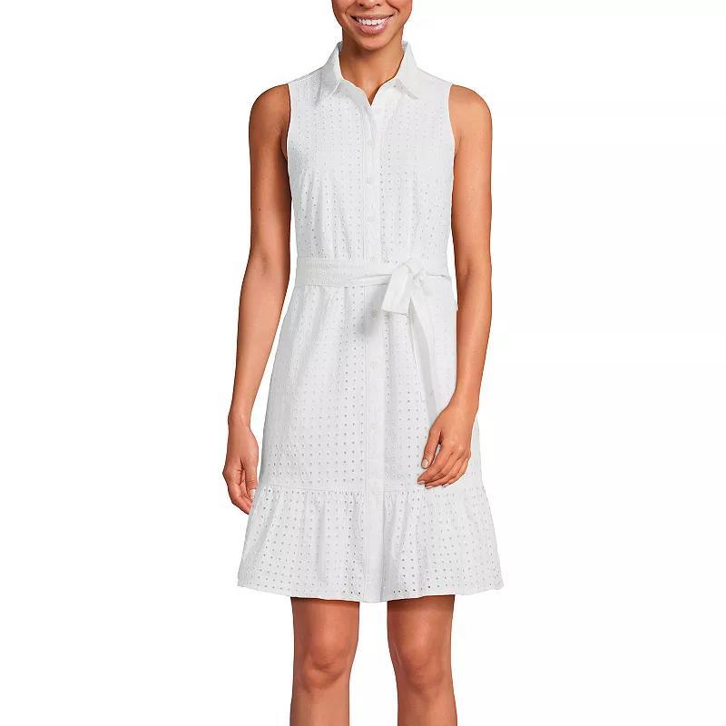 Womens Lands End Womens Collared Sleeveless Eyelet Tiered Shirt Dress Product Image