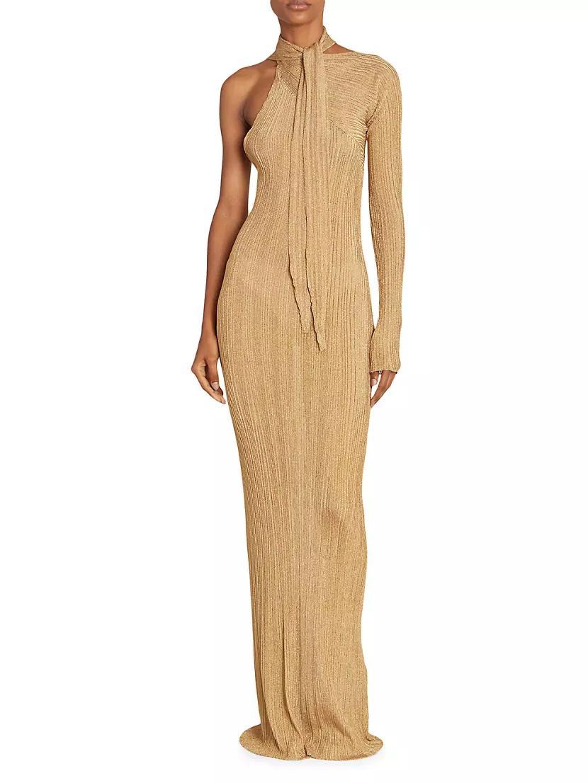 Plissé Scarf Neck Column Gown Product Image