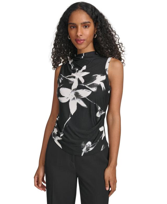 Calvin Klein Womens High-Neck Floral-Print Sleeveless Top Product Image