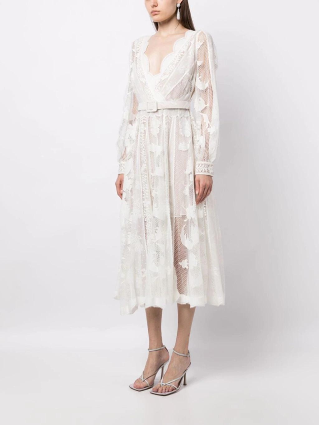 OSCAR DE LA RENTA Guipure-lace Semi-sheer Midi Dress In White product image