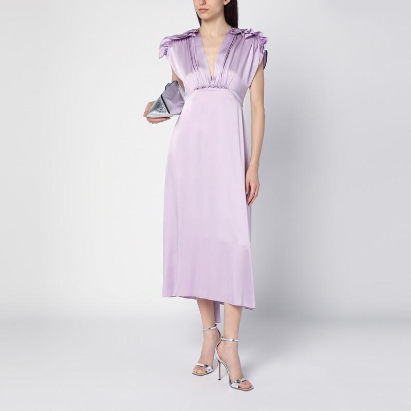 Petunia-coloured Midi Dress With Ruffles In Pink Product Image