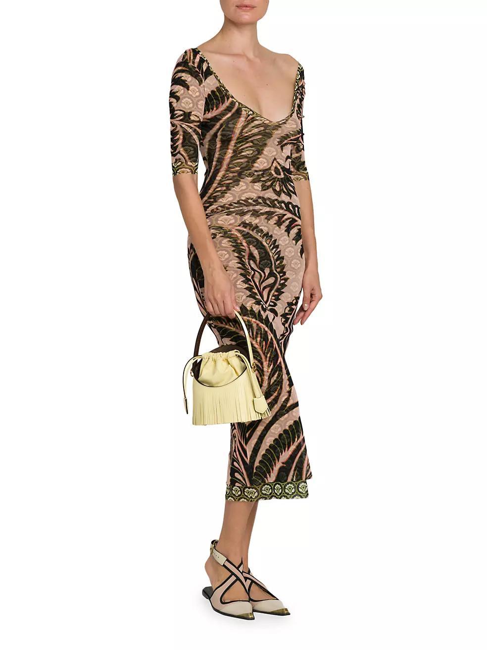 Printed V-Neck Body-Con Midi-Dress Product Image