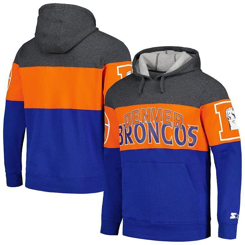 Mens Starter Royal/Heather Charcoal Denver Broncos Extreme Pullover Hoodie Product Image