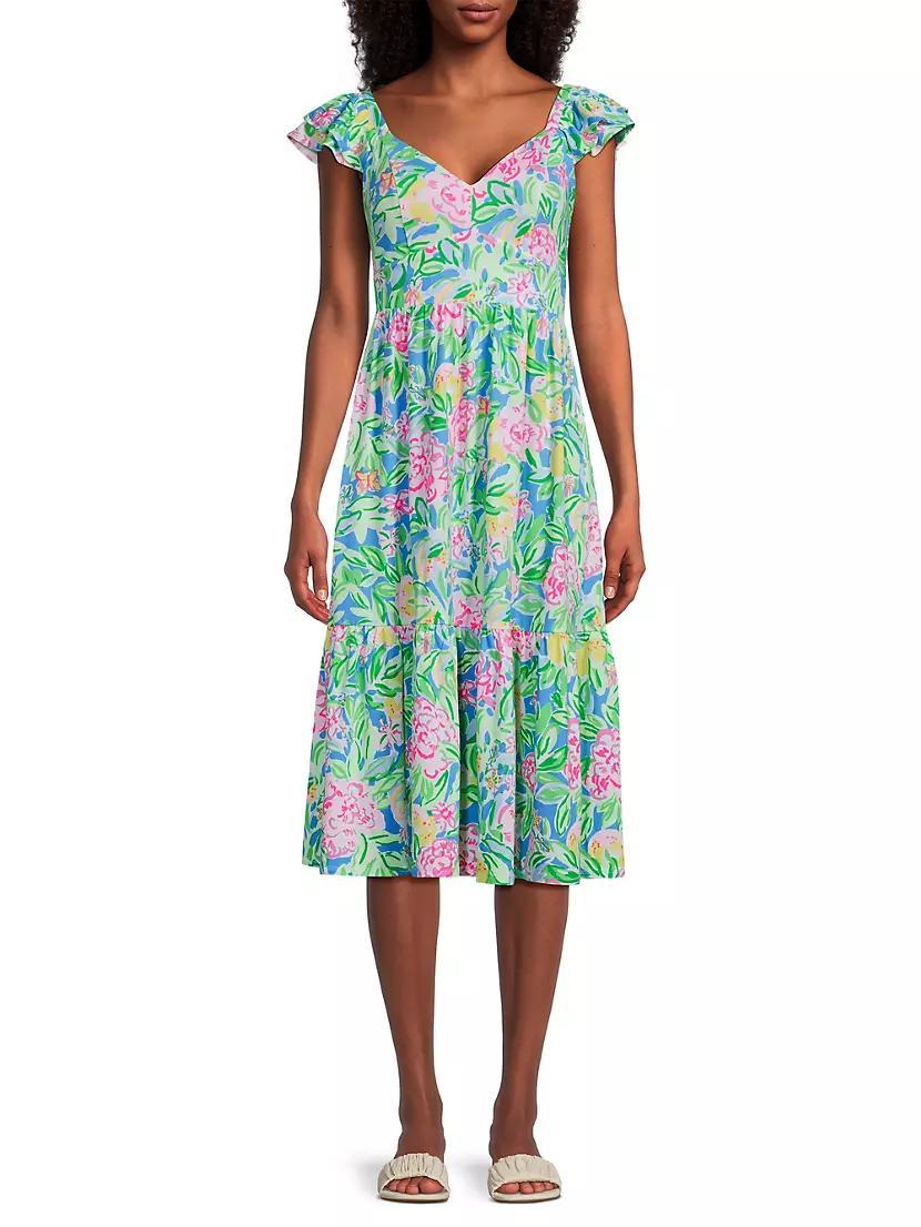 Bayleigh Floral Flutter-Sleeve Midi-Dress Product Image