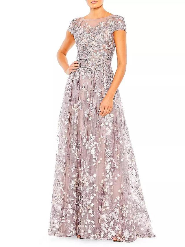 Beaded & Floral-Embroidered Gown Product Image