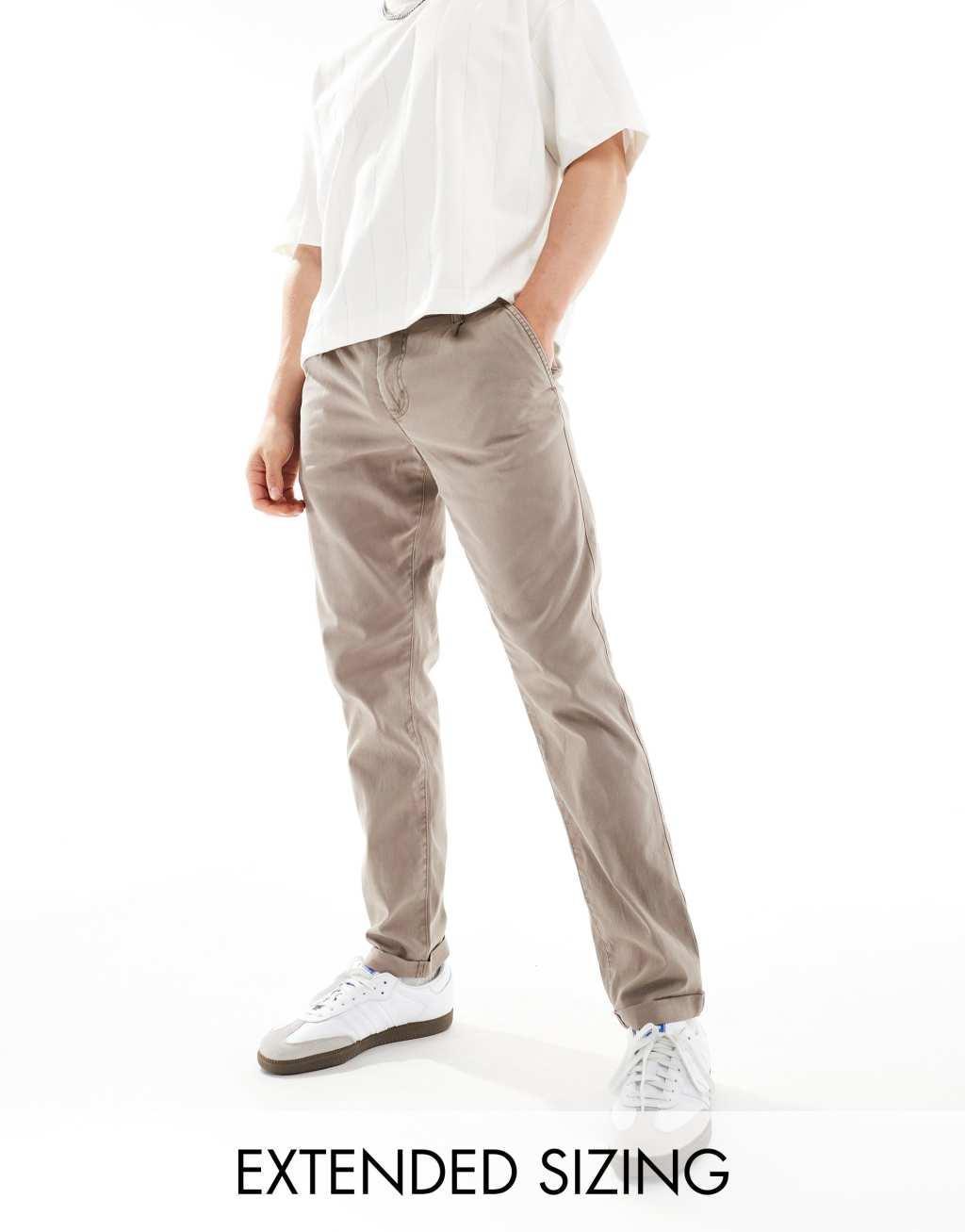 ASOS DESIGN slim washed chinos in brown Product Image