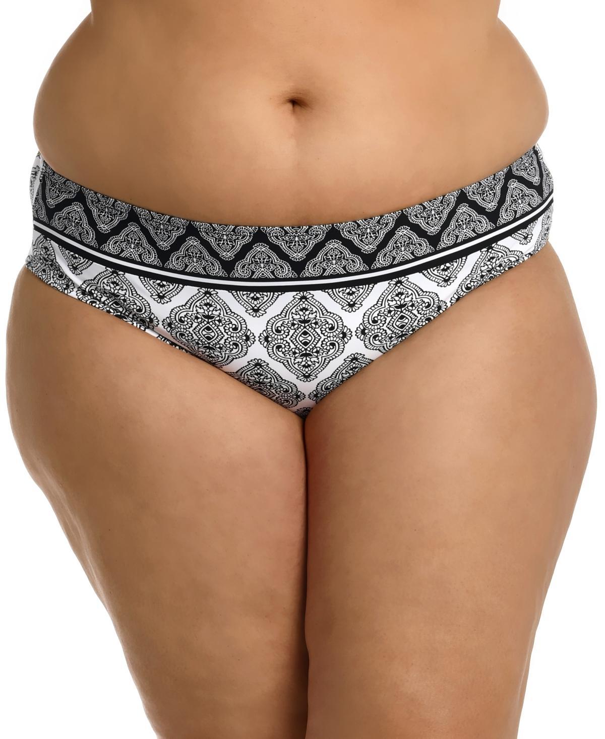 La Blanca Plus Size Oasis Tile Mid-Rise Hipster Bikini Bottoms - Black Product Image