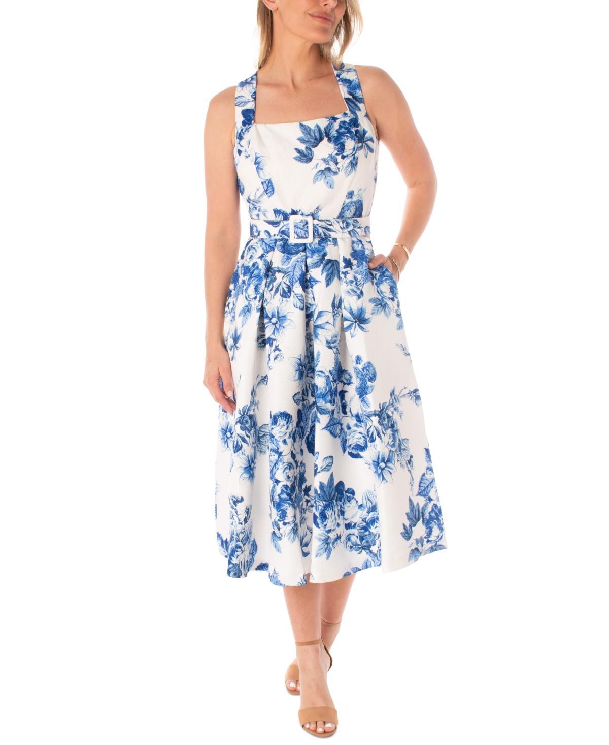 Maison Tara Womens Belted Floral Jacquard Midi Dress product image